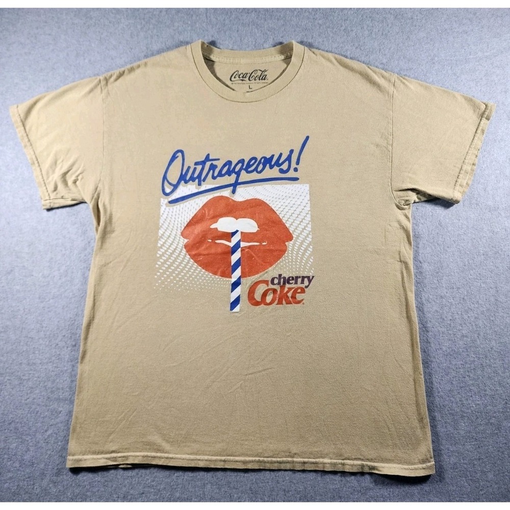 Coca-Cola Outrageous Cherry Coke Adult T-Shirt, Size L, Tan/Beige,  Short Sleeve